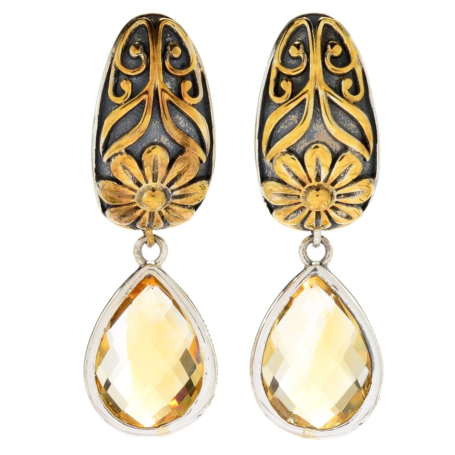 Pinctore Sterling Silver 1.5" 8.30ctw Citrine Drop Flower Earrings