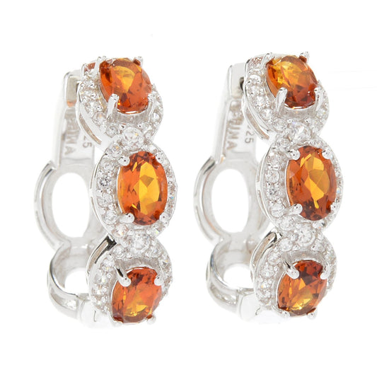 Pinctore Sterling Silver Madeira Citrine & White Zircon Halo Hoop Earrings - pinctore