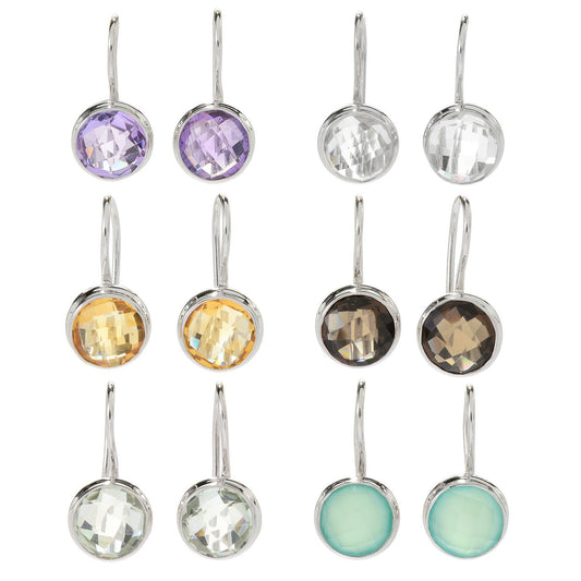 Pinctore Set of 6 Sterling Silver 0.75" Round Gemstone Drop Earrings - pinctore