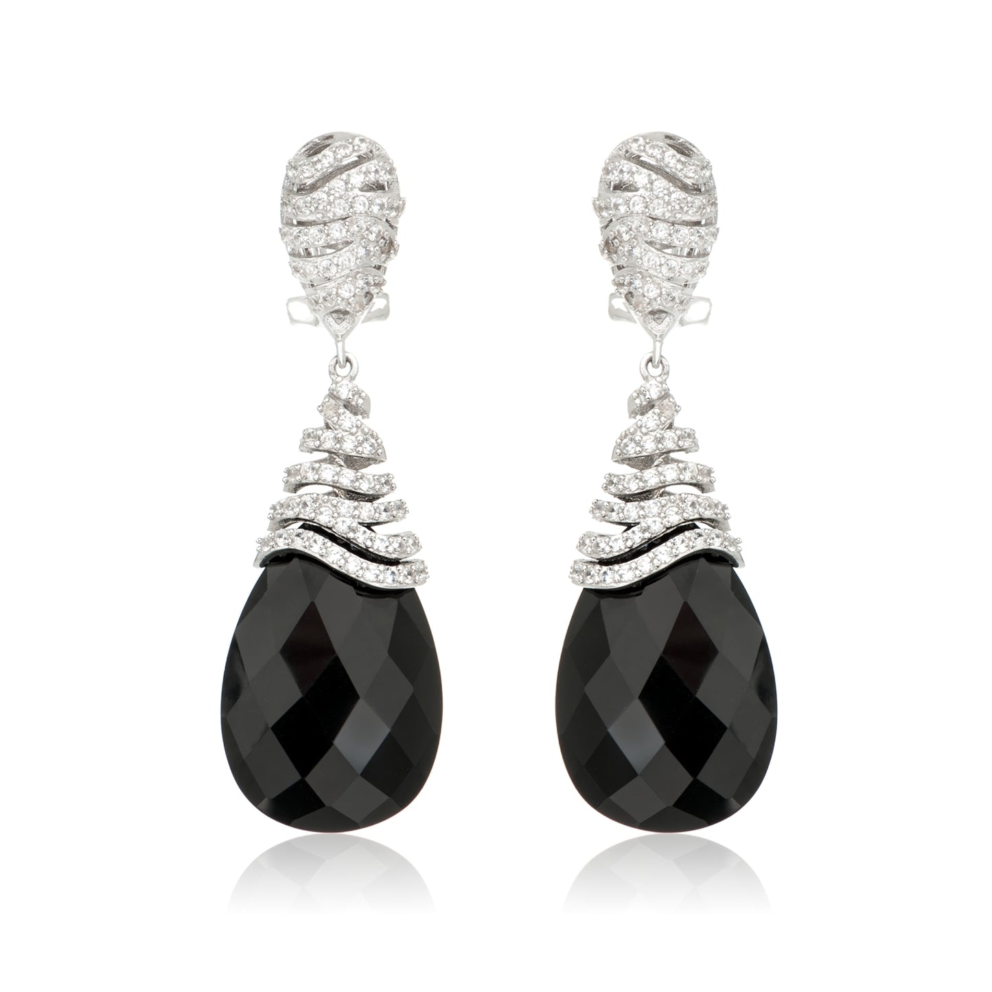 925 Sterling Silver Black Agate,White Natural Zircon Earring
