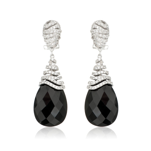 925 Sterling Silver Black Agate,White Natural Zircon Earring