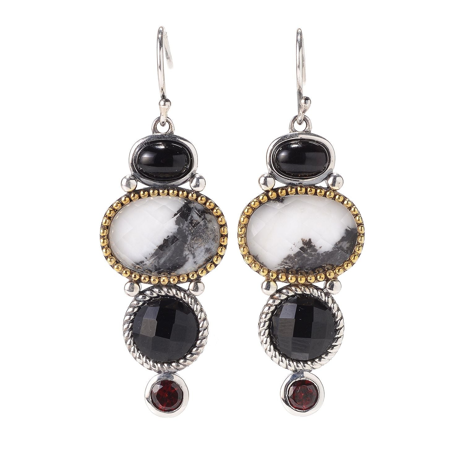 Pinctore Sterling Silver 1.75" Gemstone Doublet & White Buffalo Drop Earrings - pinctore