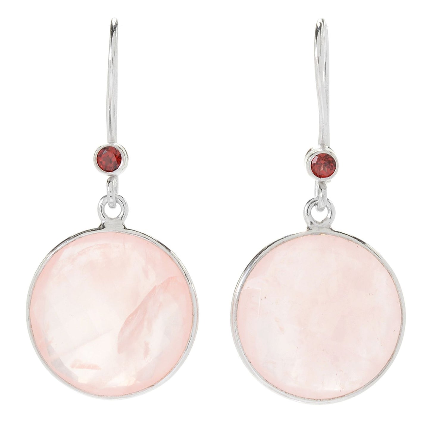 Pinctore Sterling Silver 18mm Checkerboard Cut Rose Quartz Drop Earrings - pinctore