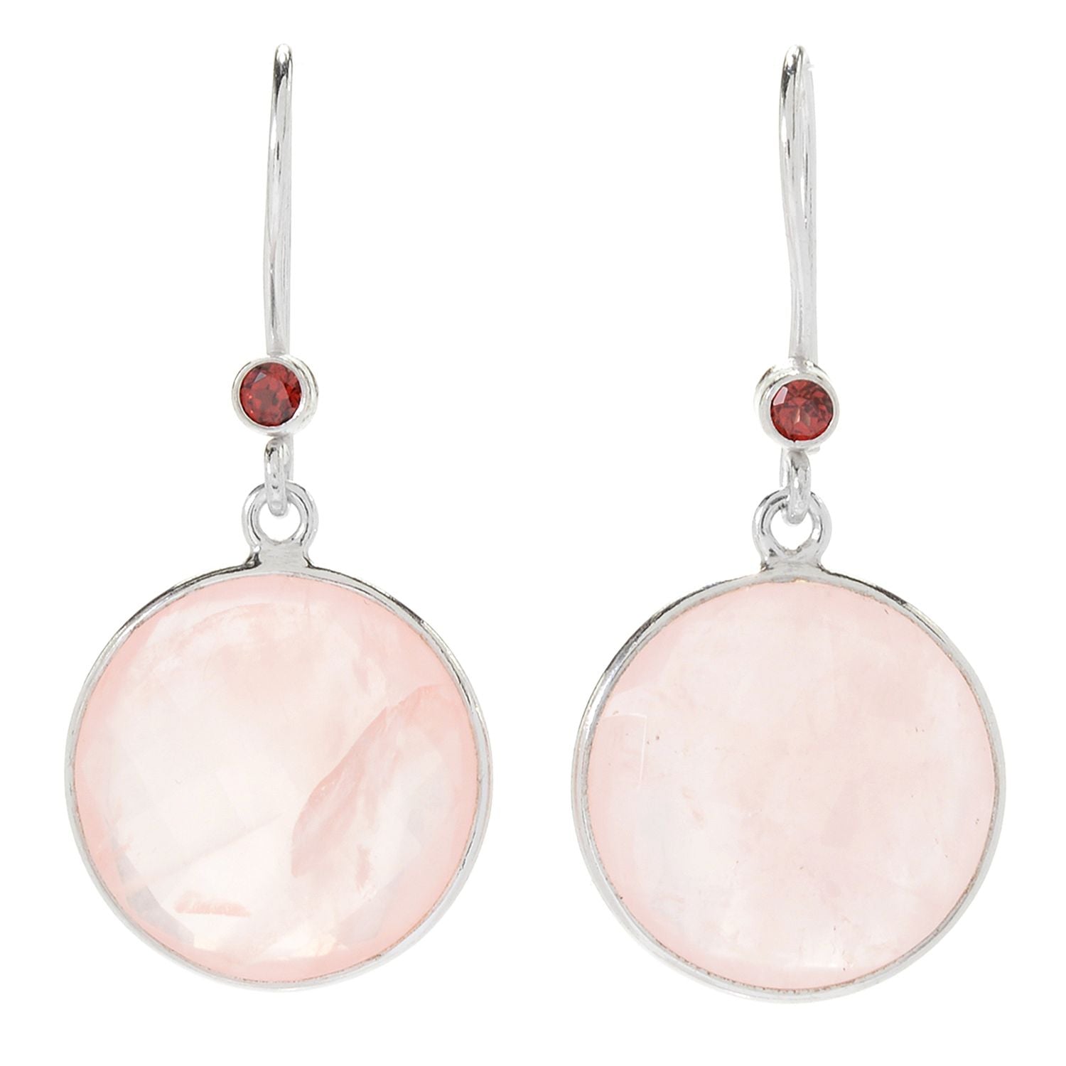 Pinctore Sterling Silver 18mm Checkerboard Cut Rose Quartz Drop Earrings - pinctore