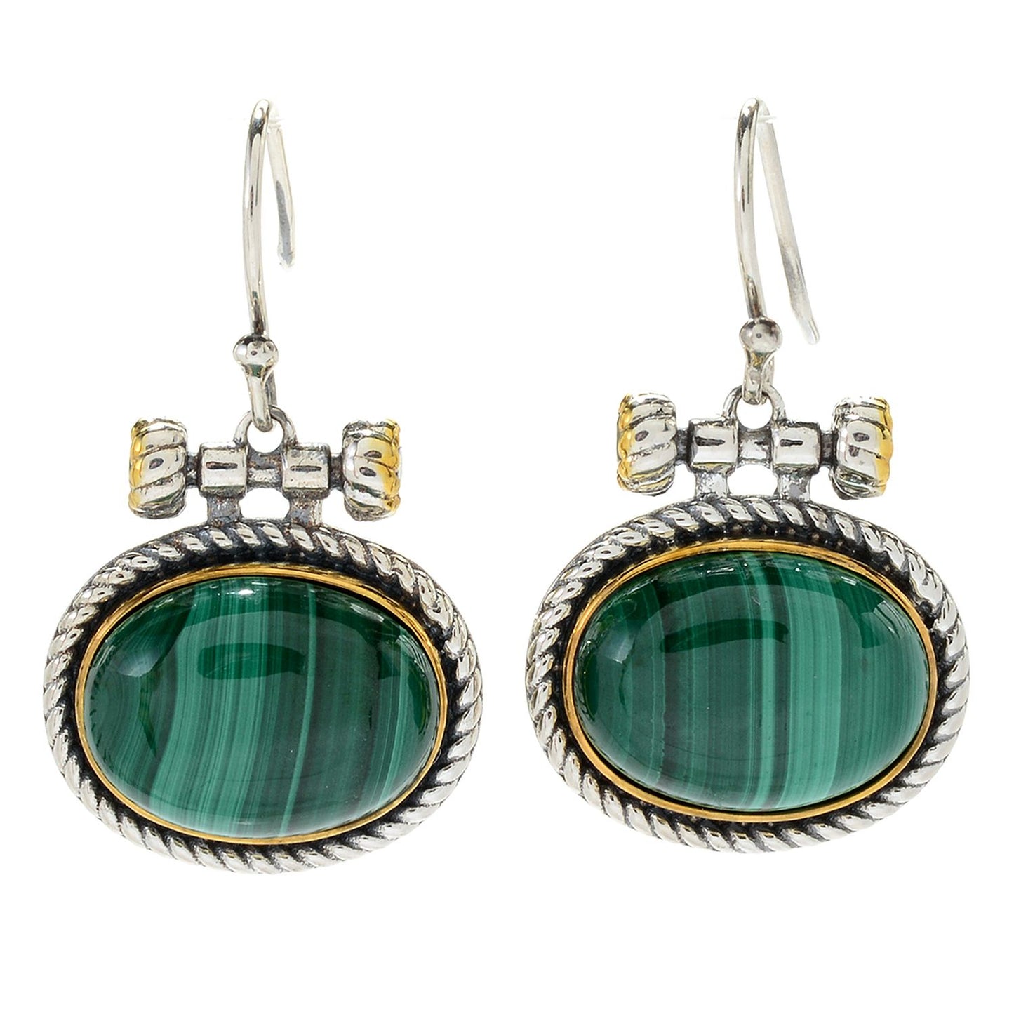 Pinctore Sterling Silver 1.25" Malachite & Peridot East-West Drop Earrings