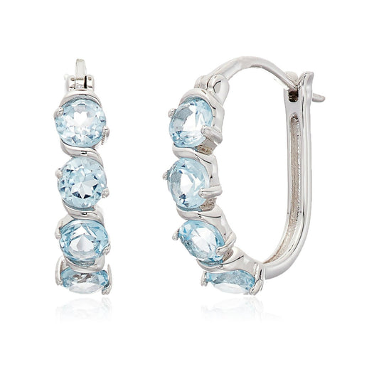 Sterling Silver 2 cttw Blue Topaz Hoop Earrings, 1" - pinctore