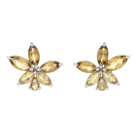 Pinctore Sterling Silver Smoky Quartz Flower Stud Earrings