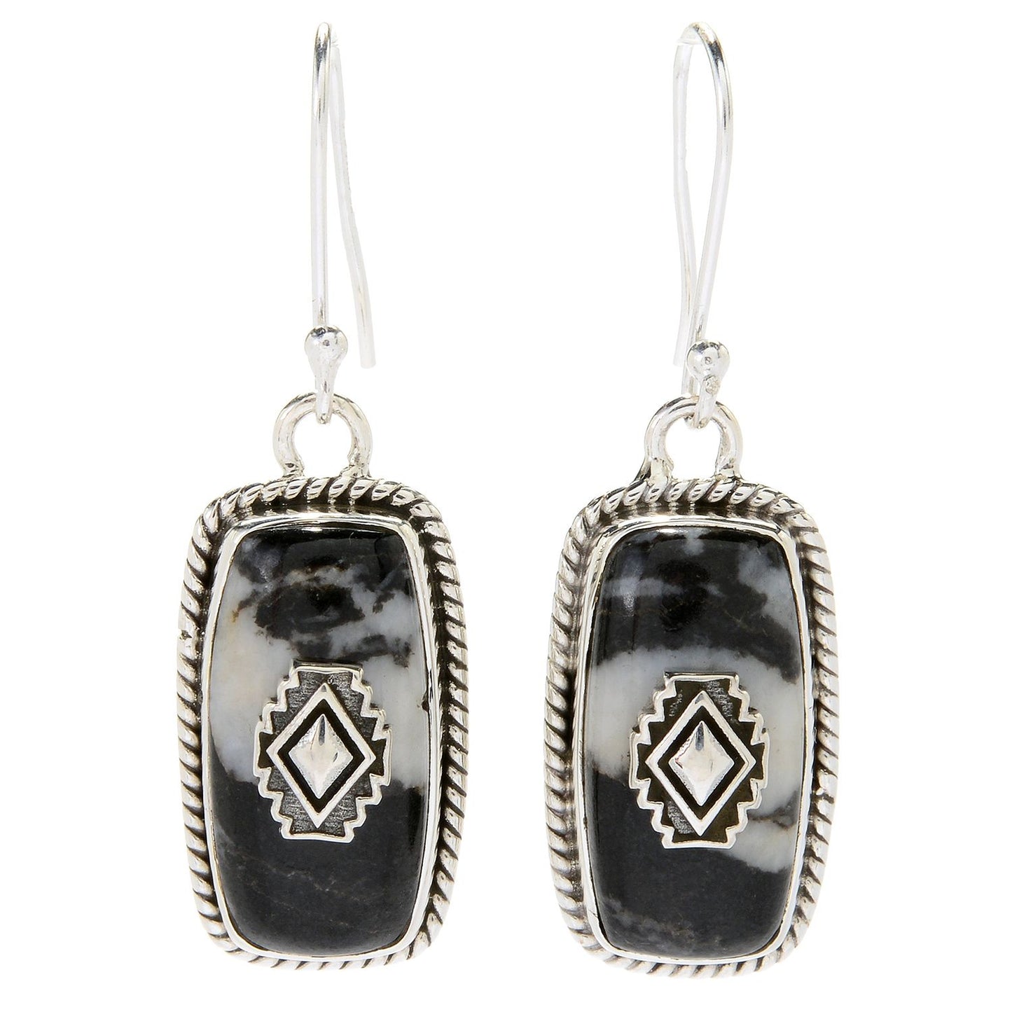 Pinctore Sterling Silver 1.5" 20 x 10mm White Buffalo Elongated Drop Earrings - pinctore