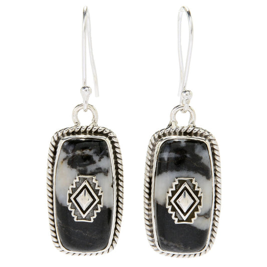 Pinctore Sterling Silver 1.5" 20 x 10mm White Buffalo Elongated Drop Earrings - pinctore