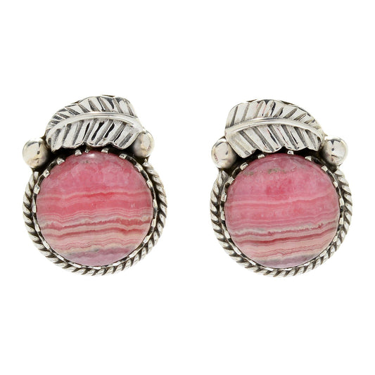 Pinctore Sterling Silver 15mm Round Rhodochrosite Leaf Stud Earrings - pinctore