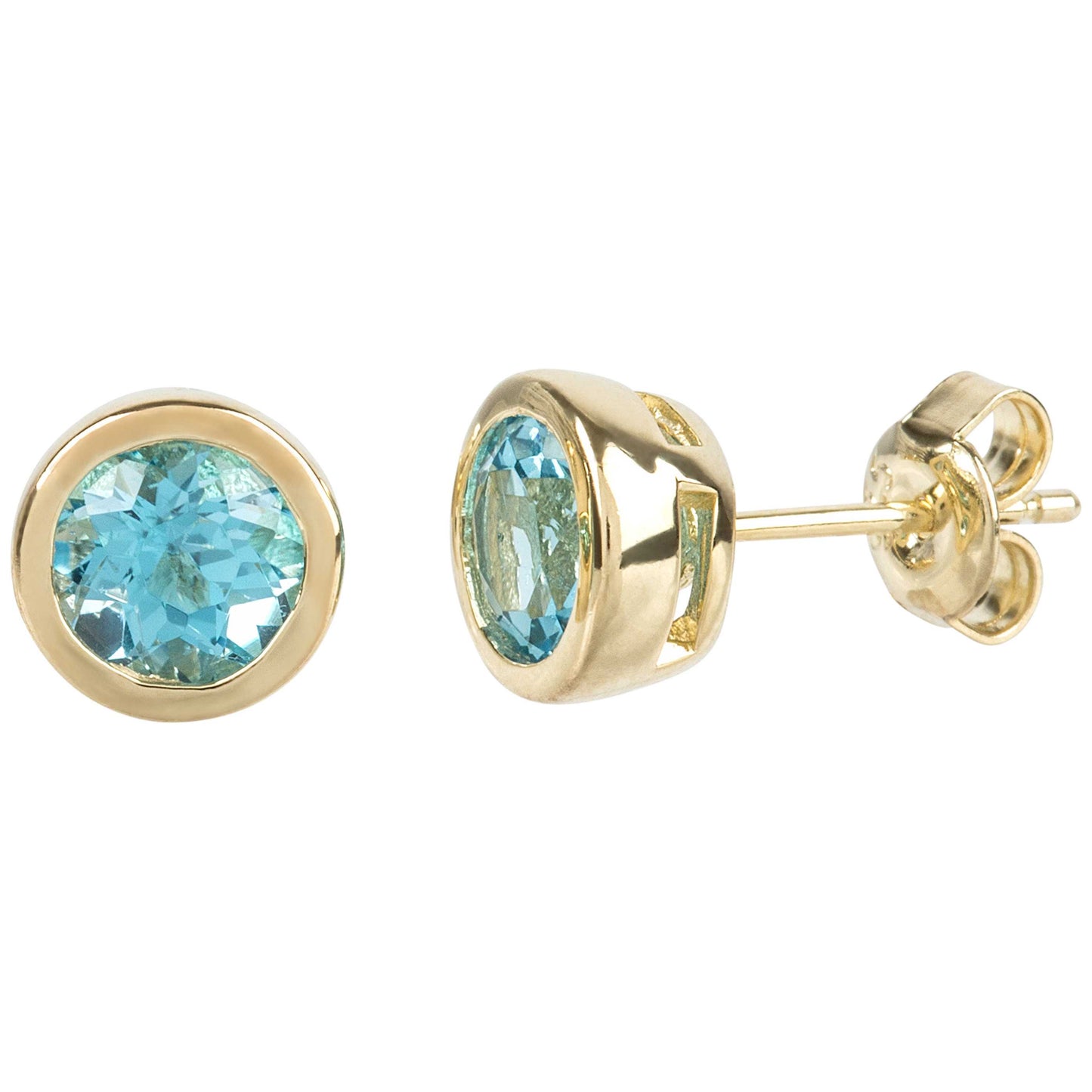 925 Sterling Silver Swiss Blue Topaz Bezel Set Studs Earring