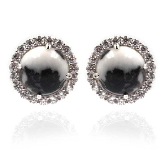 925 Sterling Silver White Buffalo,White Natural Zircon Earring