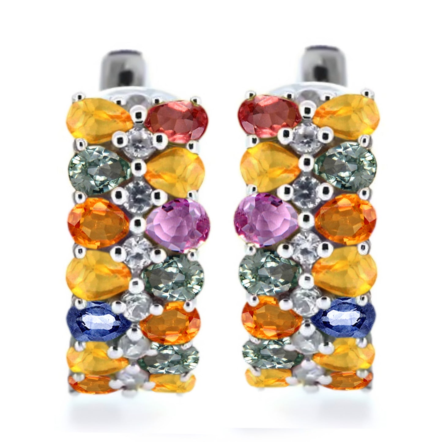 925 Sterling Silver Multi Sapphire, White Natural Zircon Earring - Pinctore