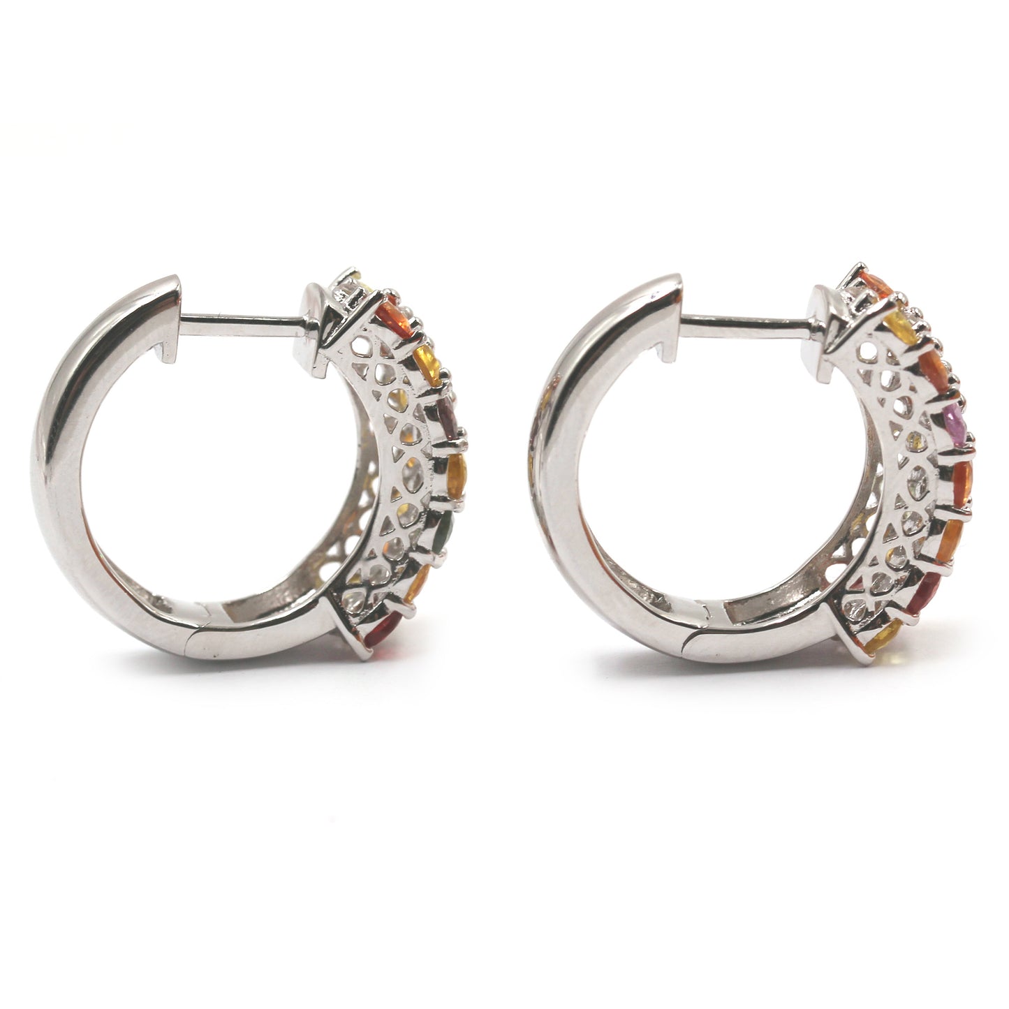 925 Sterling Silver Multi Sapphire, White Natural Zircon Earring - Pinctore