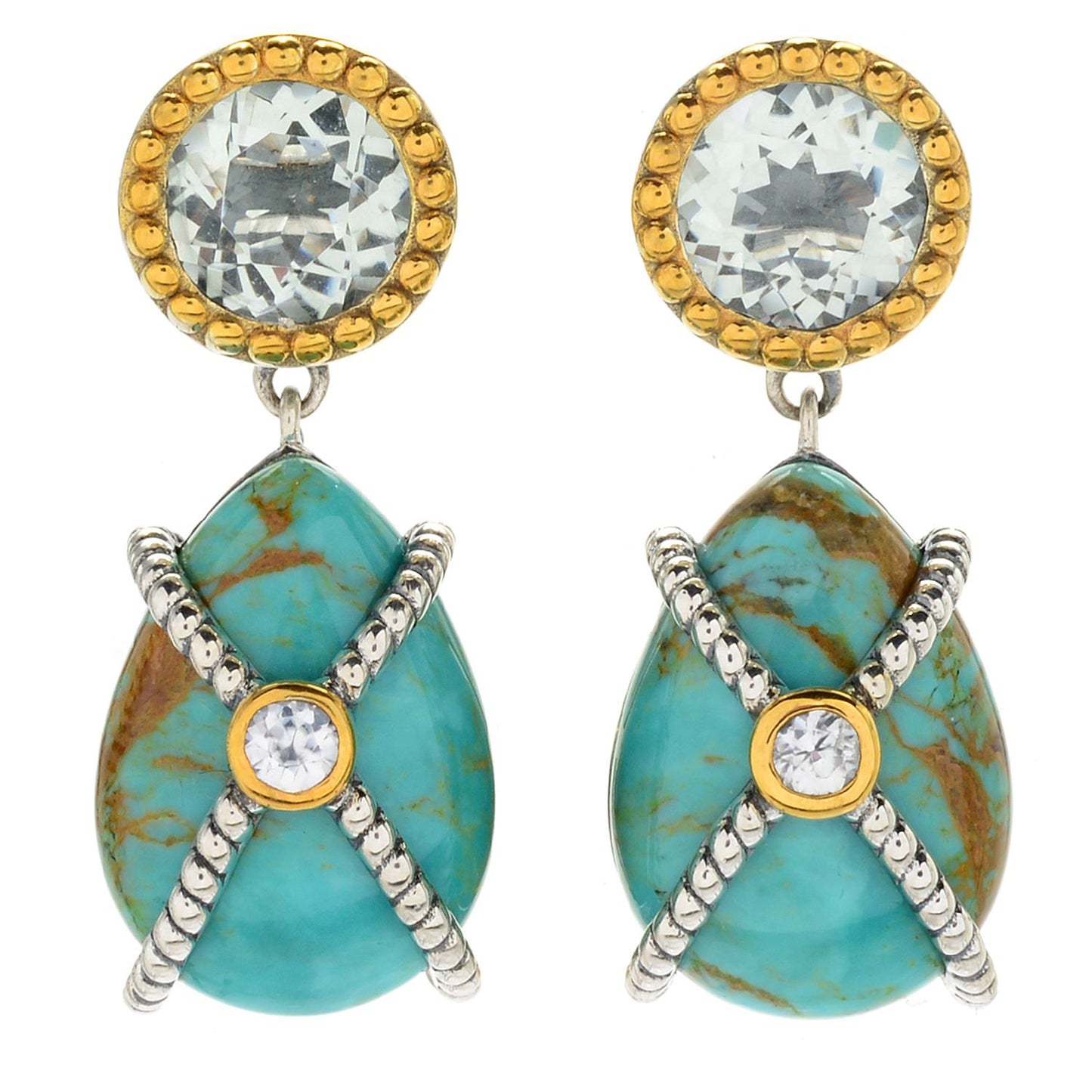 925 Sterling Silver Tyrone Turquoise,Green Amethyst, Natural Zircon Earring