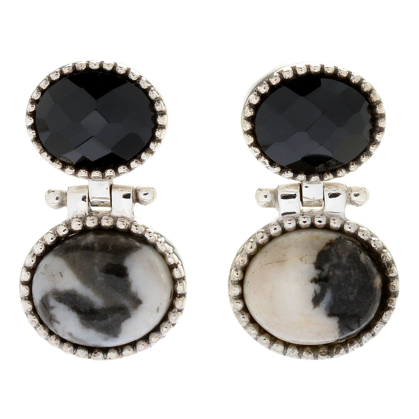 925 Sterling Silver White Buffalo,Black Spinel Earring