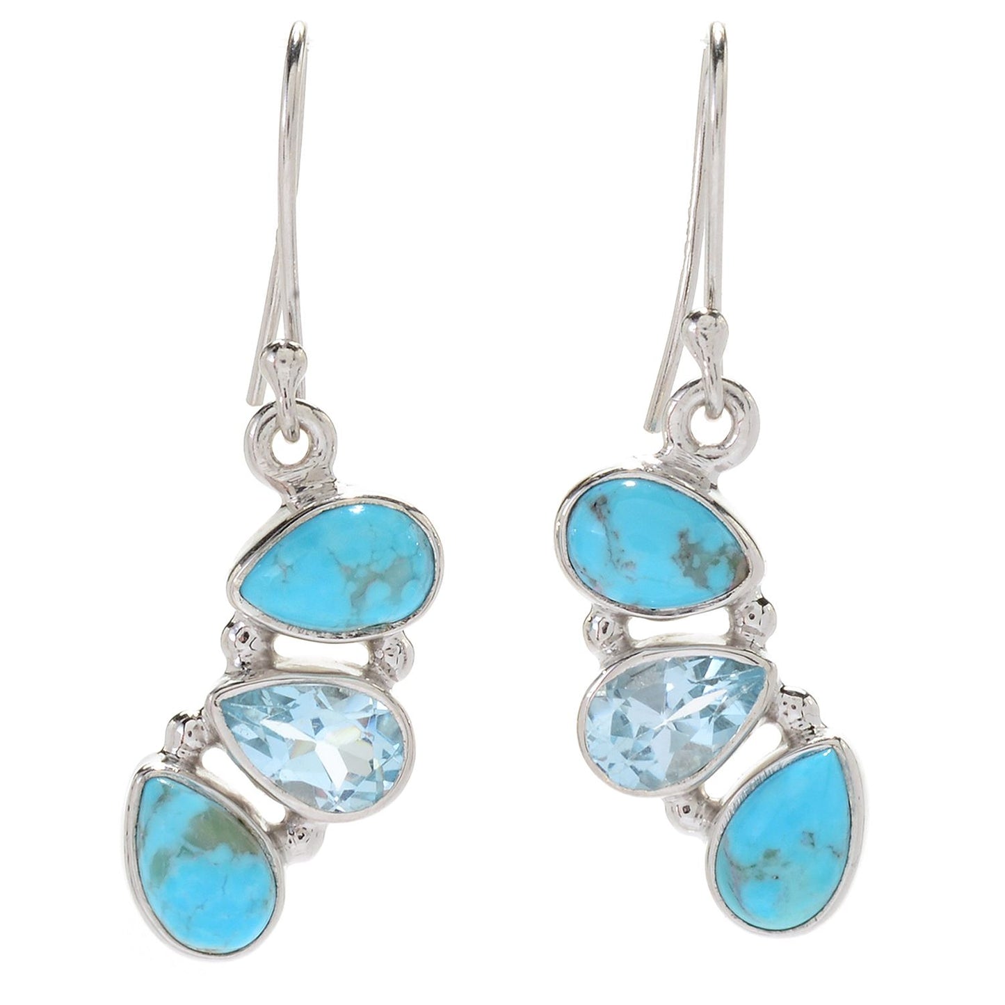Pinctore Sterling Silver 1.25" Turquoise & Topaz Drop Earrings - pinctore