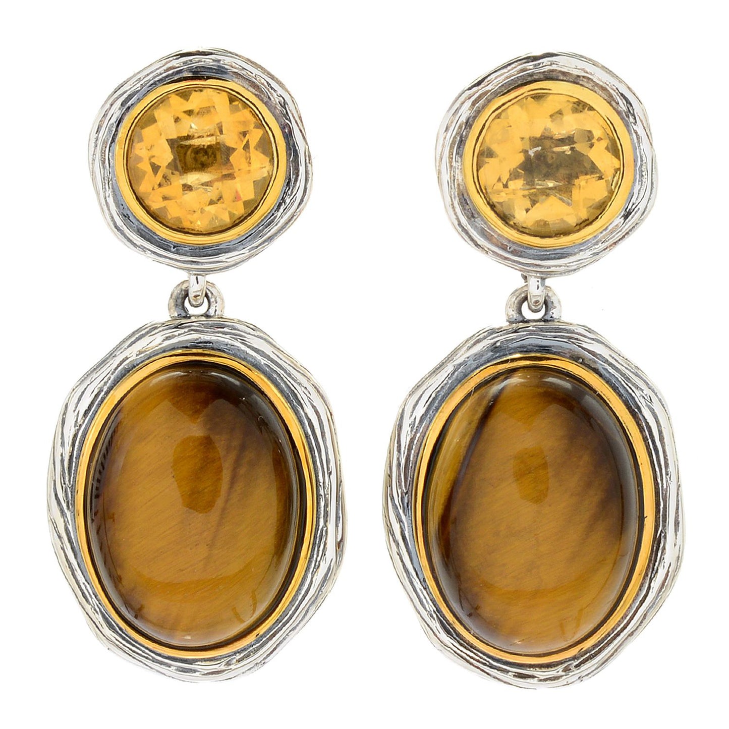 925 Sterling Silver Tiger Eye,Citrine Dangle Earring