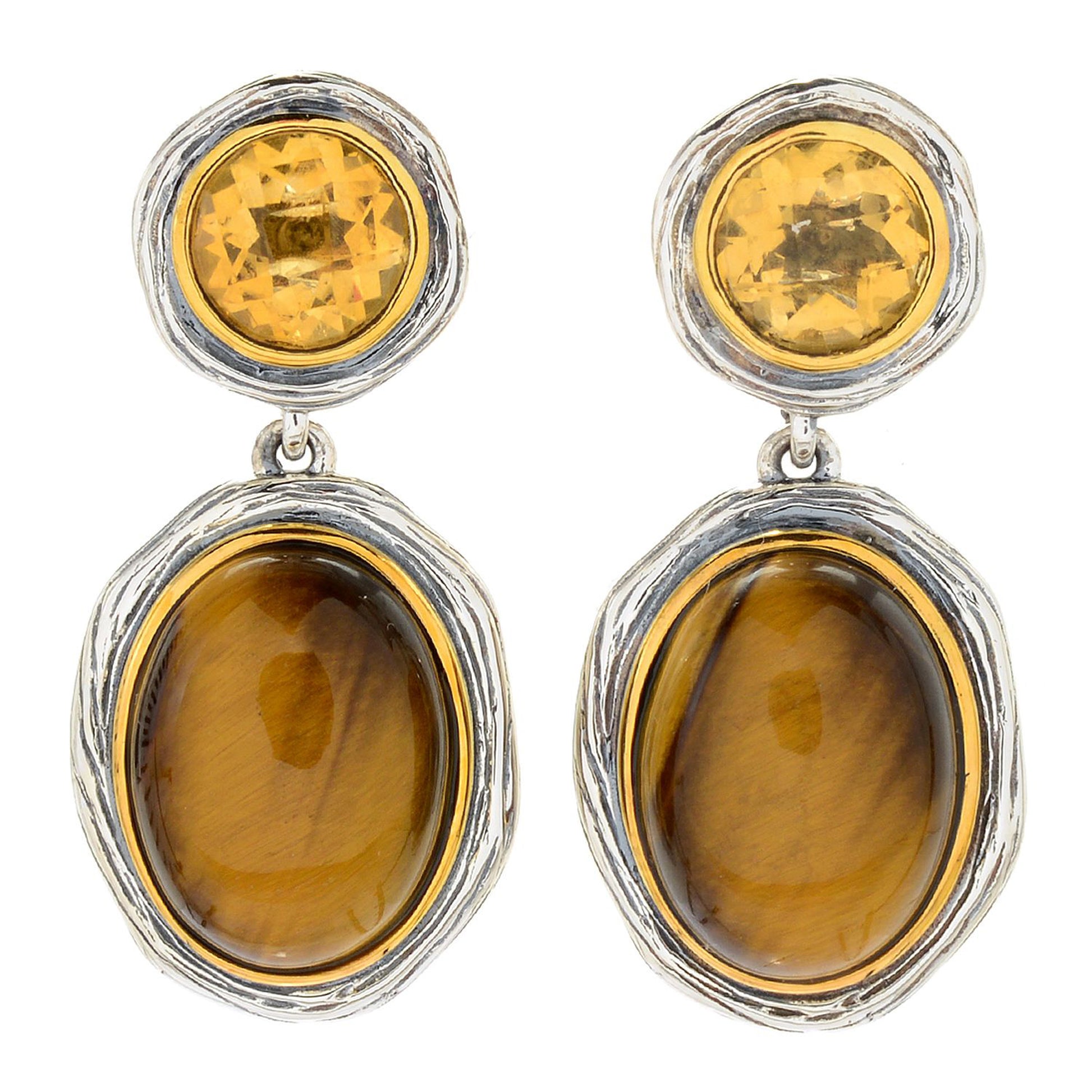 925 Sterling Silver Tiger Eye,Citrine Dangle Earring