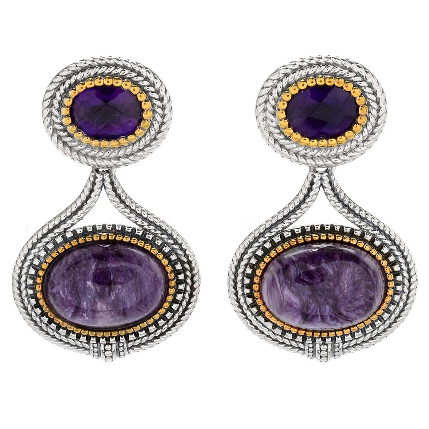 Pinctore 925 Sterling Silver Charoite,African Amethyst Earring