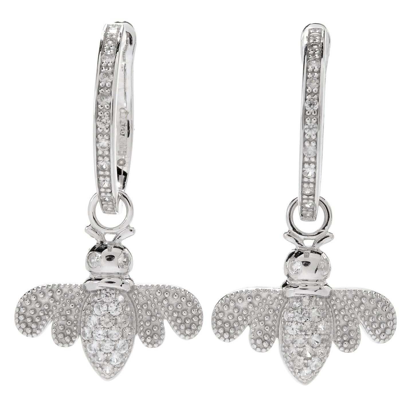 Pinctore Sterling SIlver 925 White Natural Zircon Drop & Dengle Earring