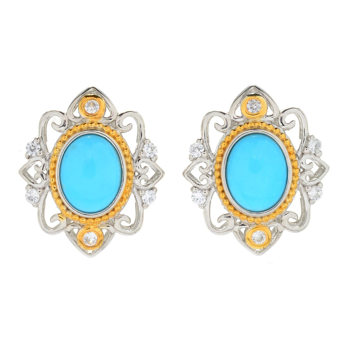 Pinctore 925 Sterling Silver Sleeping Beauty Turquoise,White Natural Zircon Earring