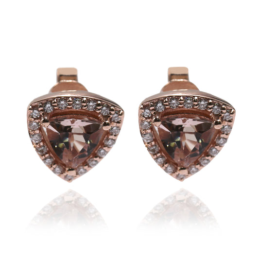 14Kt Gold Morganite, Diamond Stud Earring - Pinctore