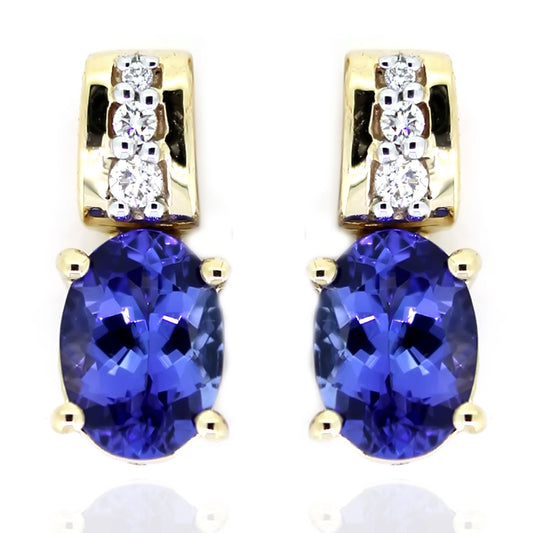 14Kt Yellow Gold Tanzanite White Diamond Stud Earring - Pinctore