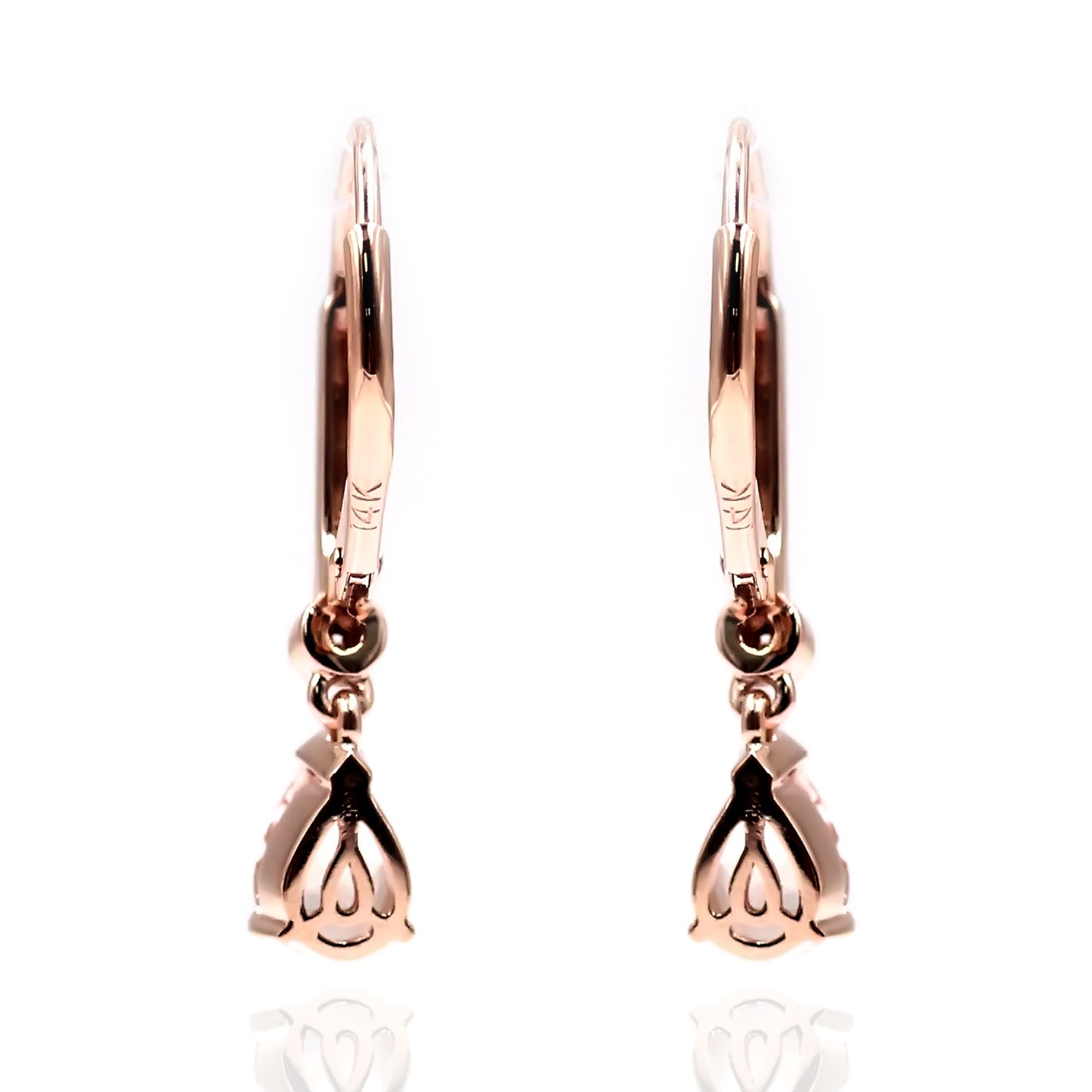 14Kt Gold Morganite, Diamond Dangle Earring - Pinctore