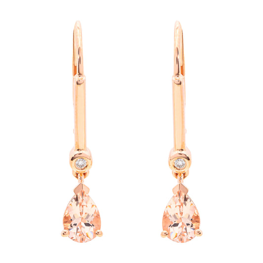 14Kt Gold Morganite,  Diamond Dangle Earring - Pinctore