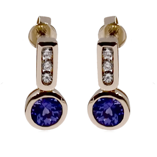 14KT Yellow Gold Tanzanite With Diamond Earring - Pinctore