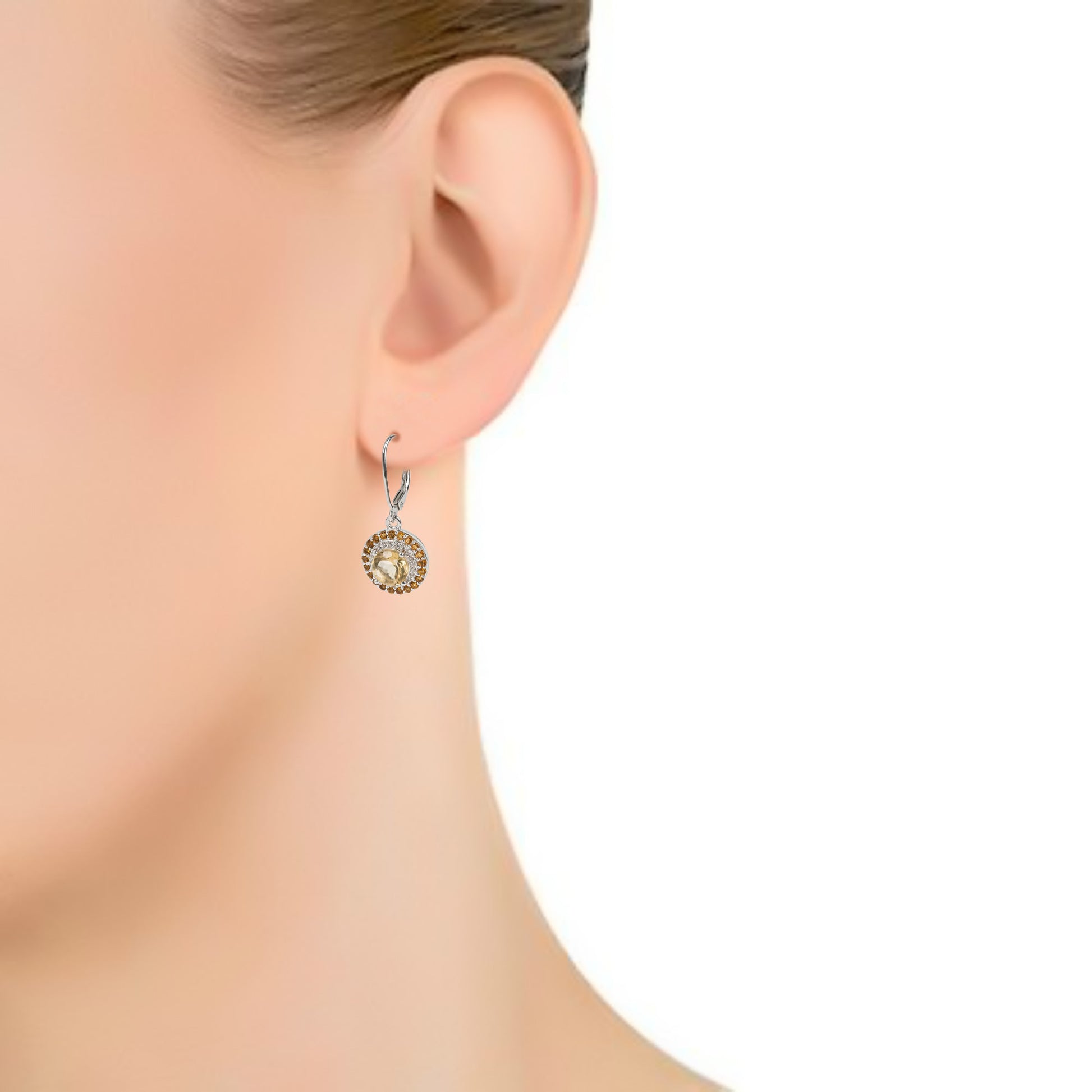 925 Sterling Silver Citrine, White Natural Zircon Earring - Pinctore