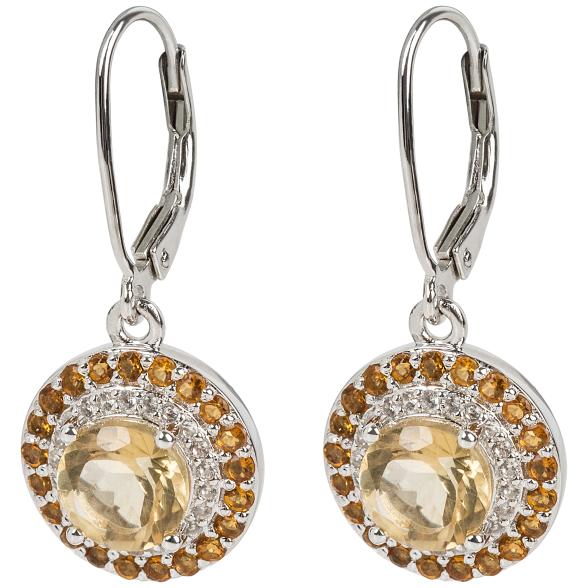 925 Sterling Silver Citrine, White Natural Zircon Earring - Pinctore