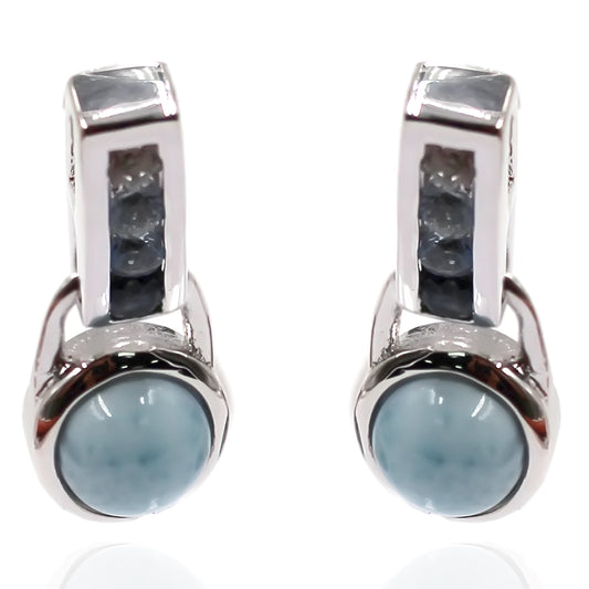 925 Sterling Silver Larimar,White Topaz,Sky Blue Topaz,Swiss Blue Topaz,London Blue Topaz Earring