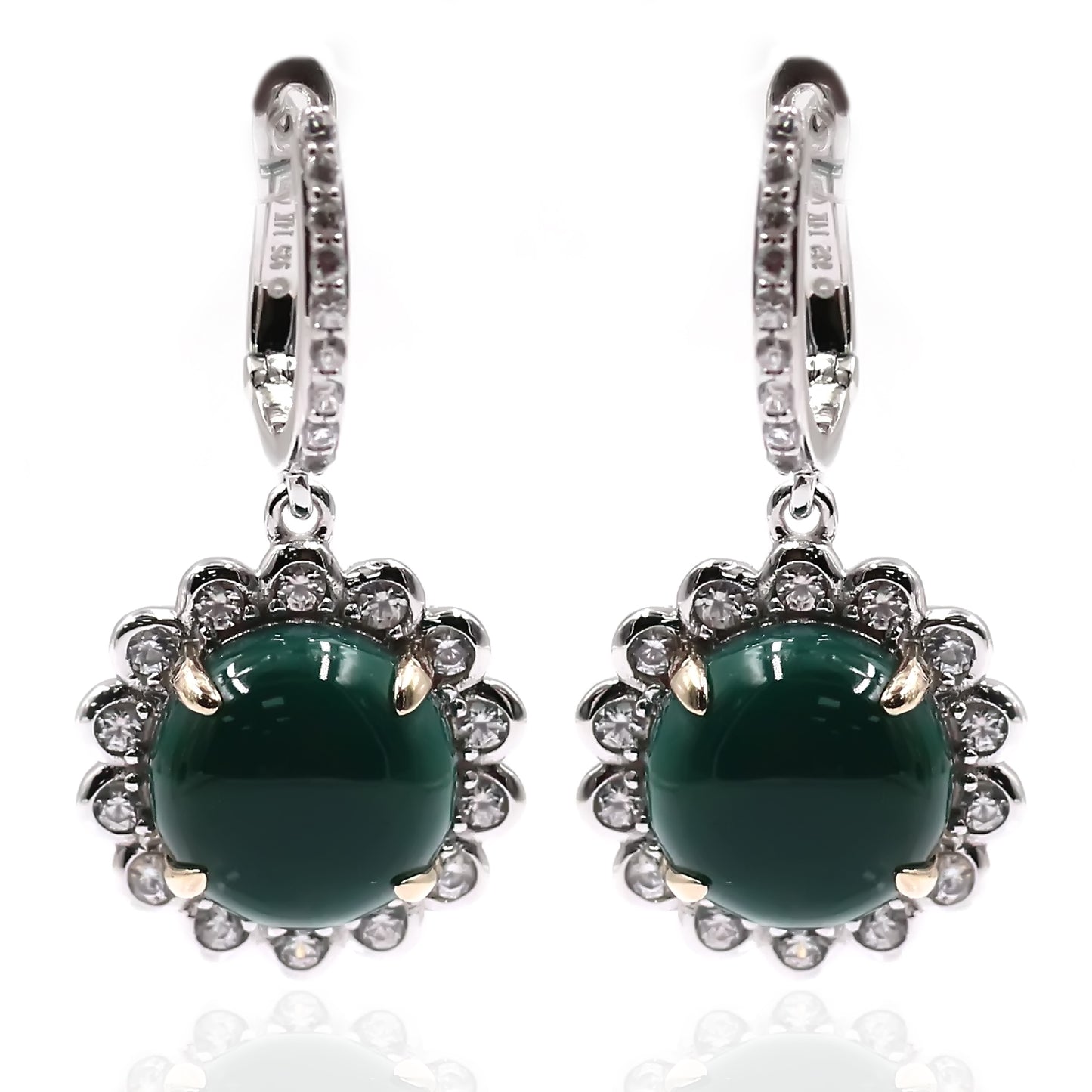 14K Gold & Strling Sillver With Agate, Zircon Earrings