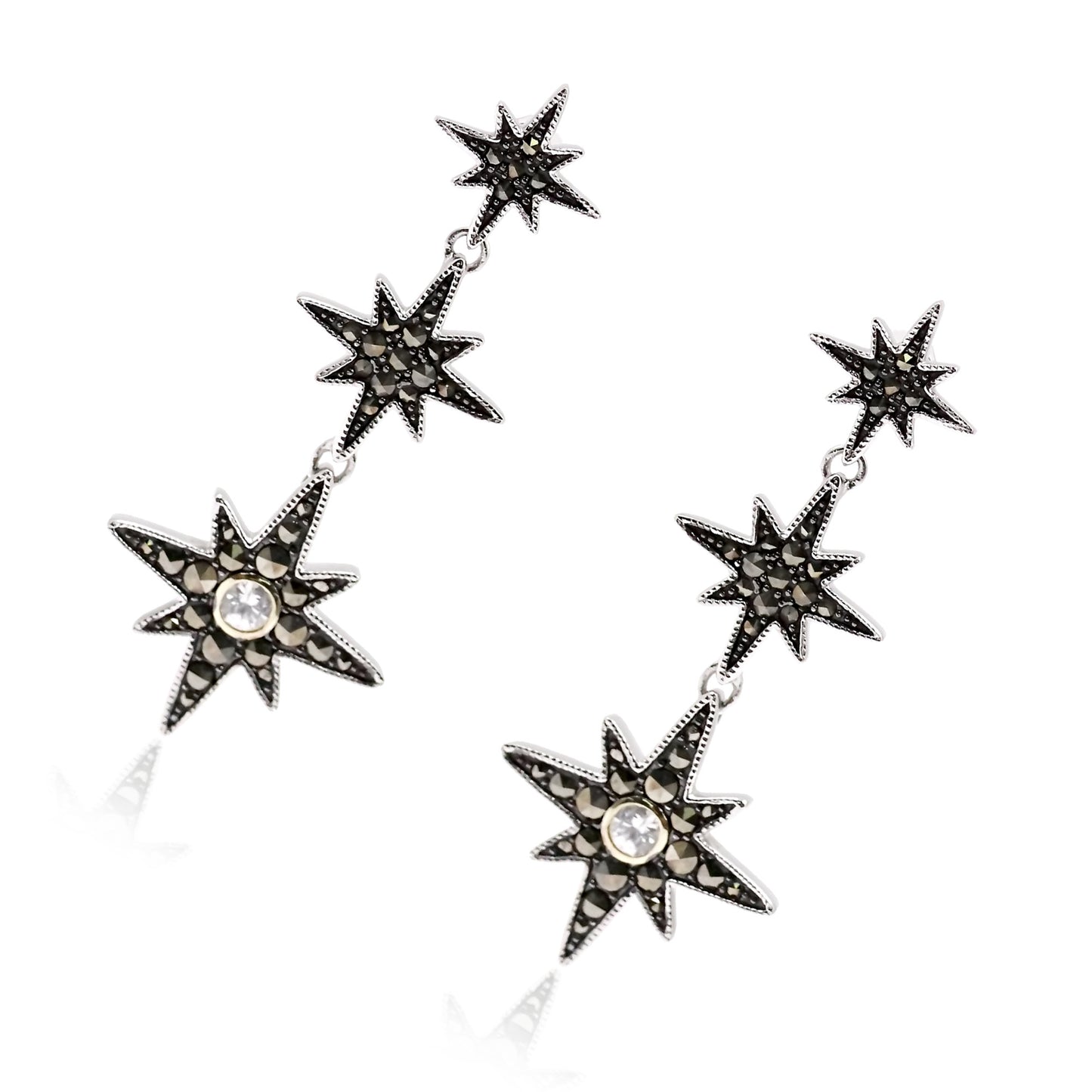 925 Sterling Silver Marcasite, White Natural Zircon Dangle Earring - Pinctore