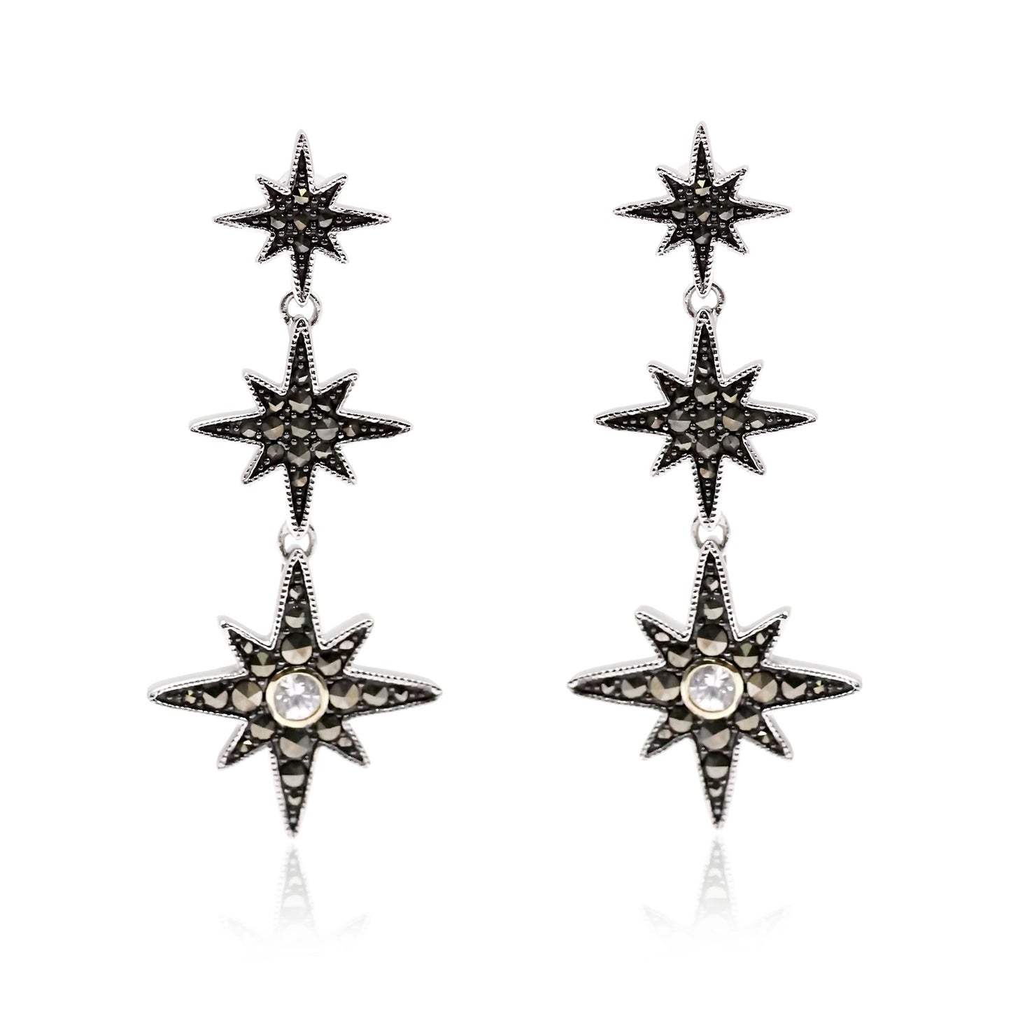 925 Sterling Silver Marcasite, White Natural Zircon Dangle Earring - Pinctore