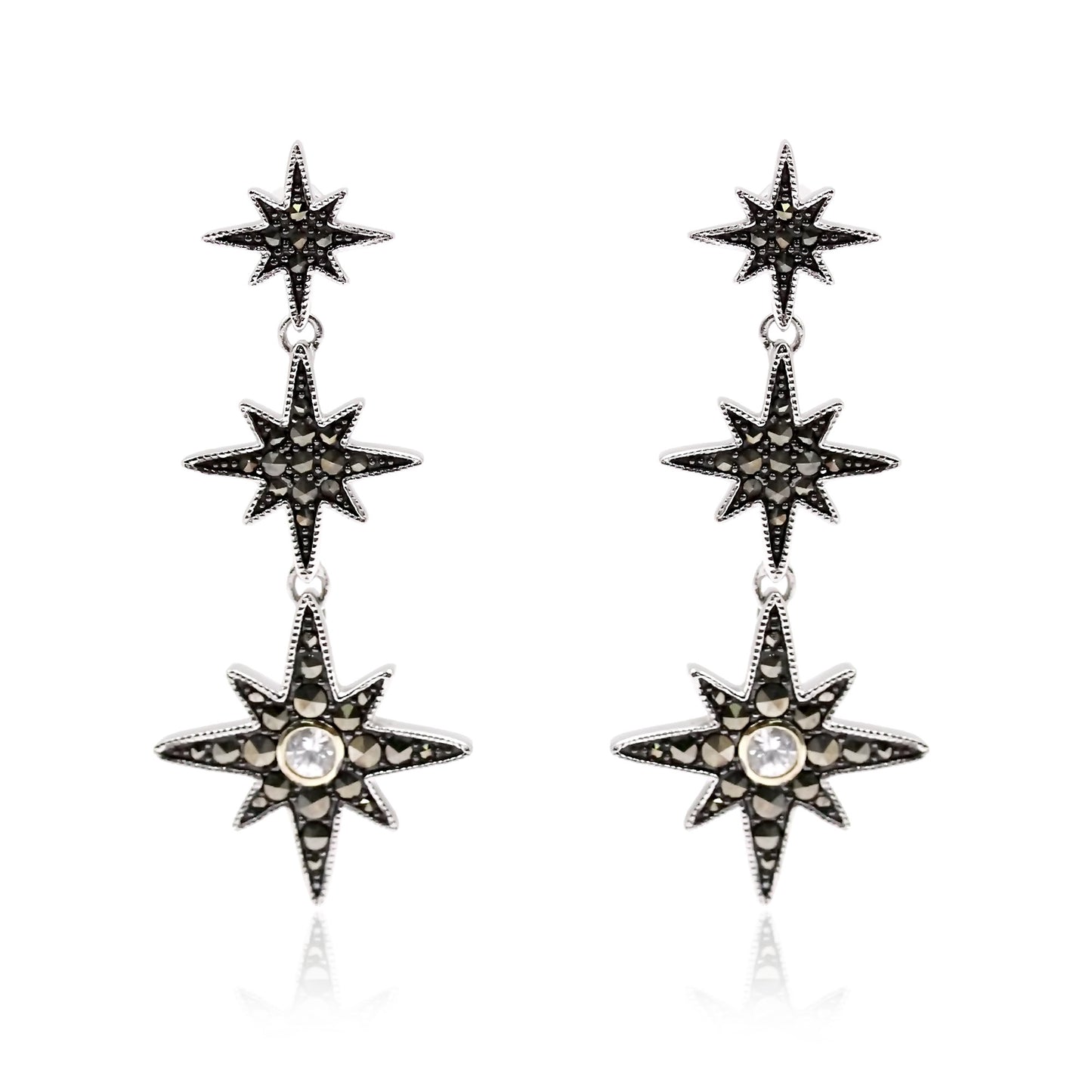 925 Sterling Silver Marcasite, White Natural Zircon Dangle Earring - Pinctore