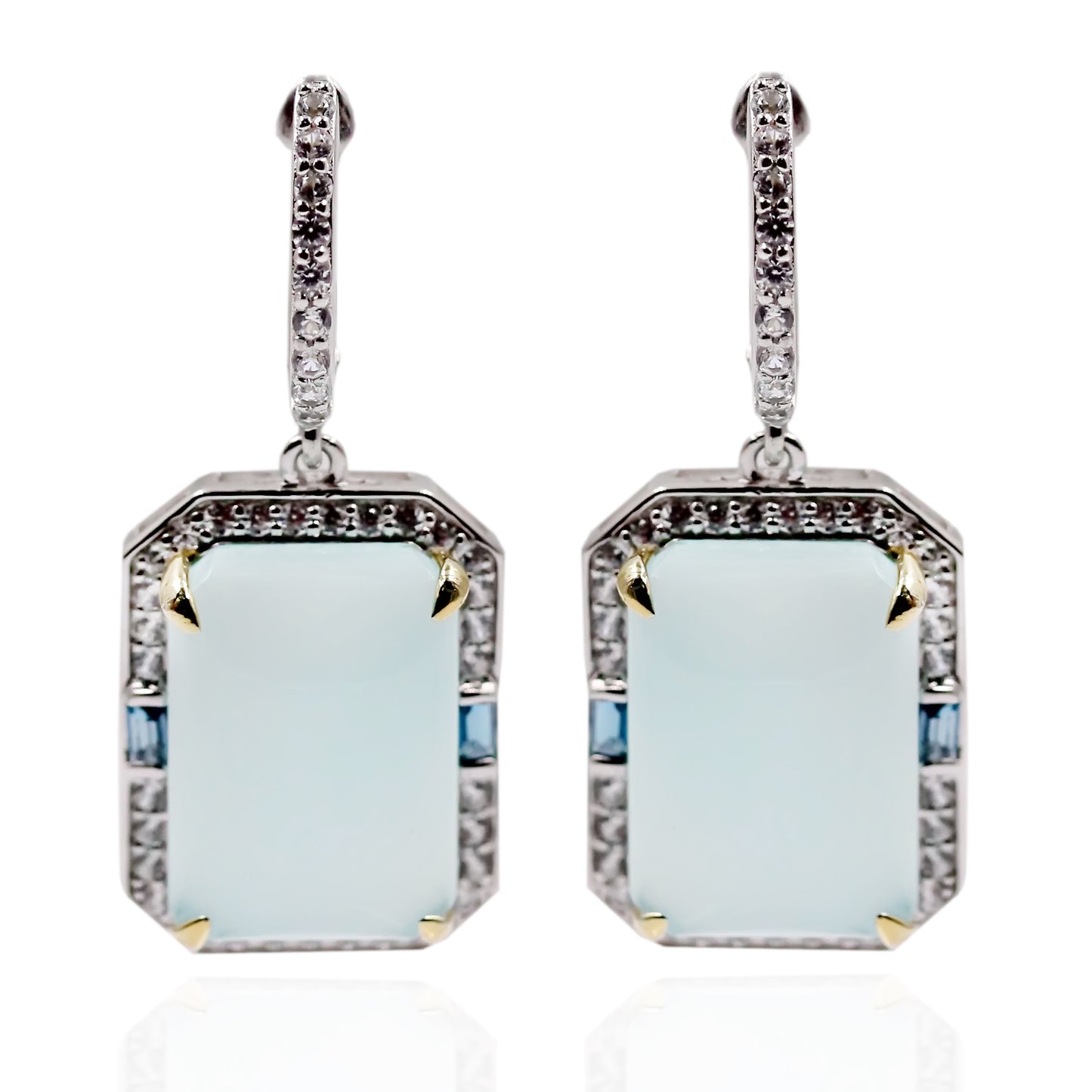 Sterling Silver 925 White Natural Zircon, Aqua Chalcedony, London Blue Topaz Earring - Pinctore