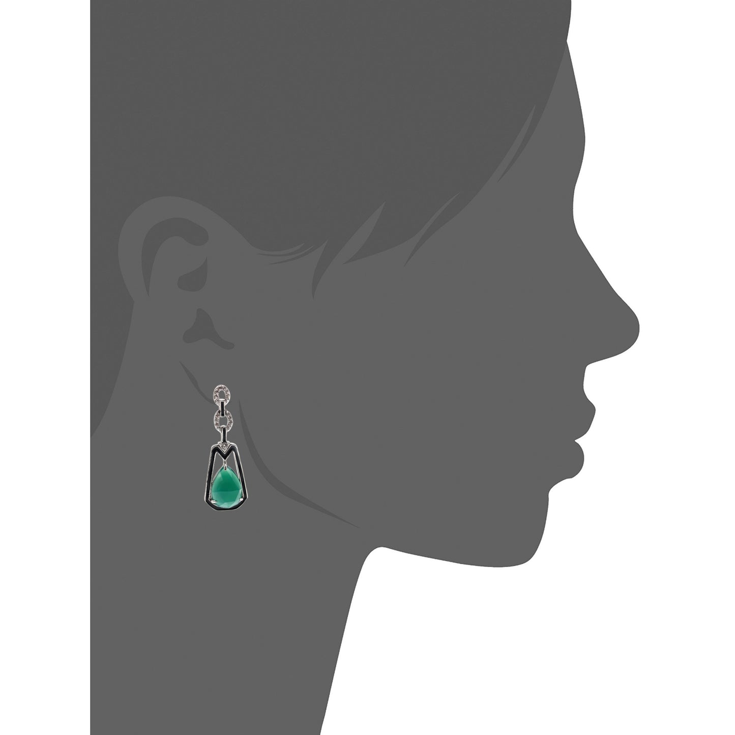 925 Sterling Silver Green Agate, White Natural Zircon Earring - Pinctore