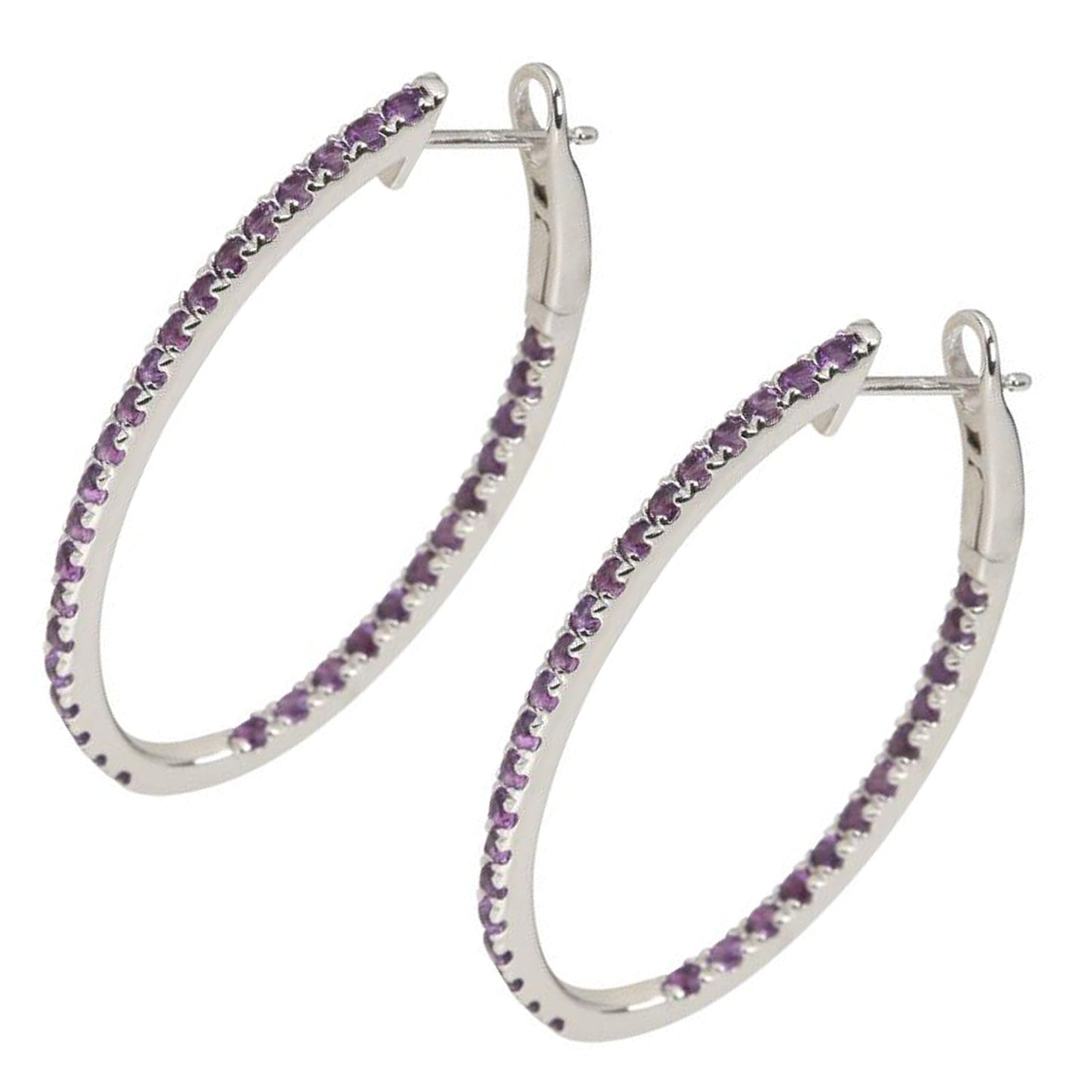 925 Sterling Silver African Amethyst Hoop Earring - Pinctore