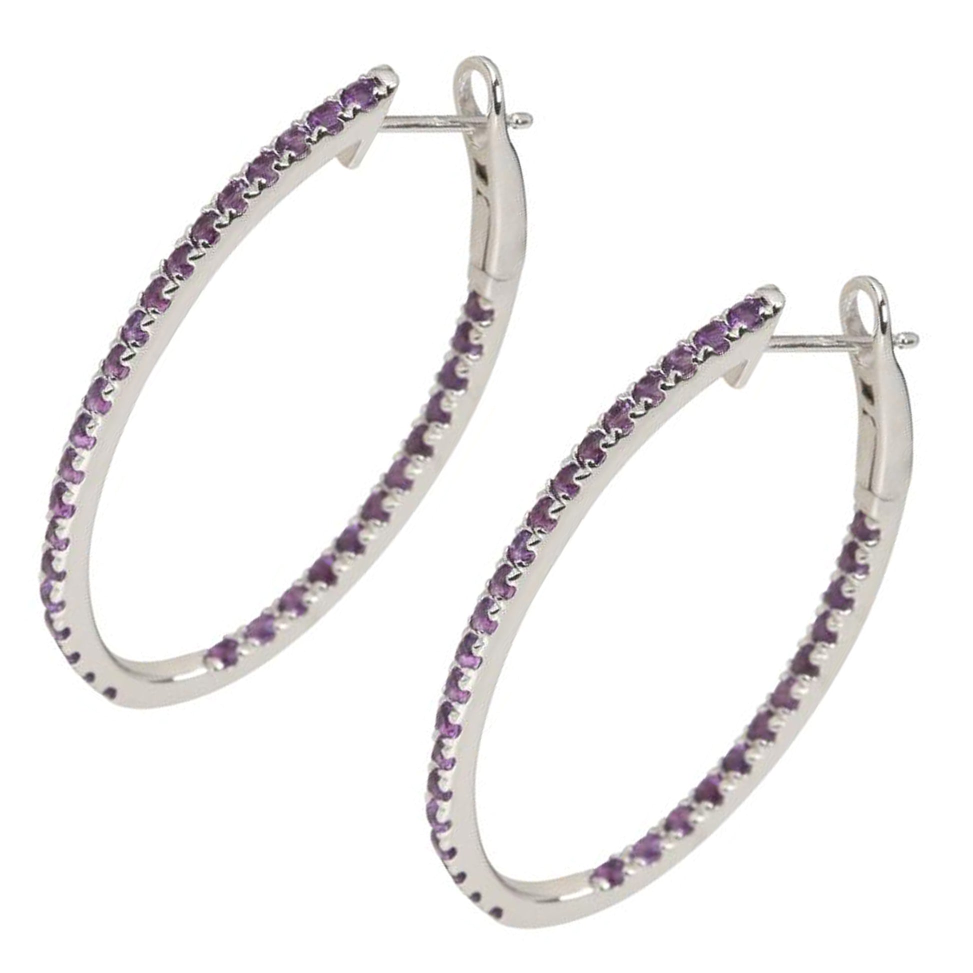 925 Sterling Silver African Amethyst Hoop Earring - Pinctore