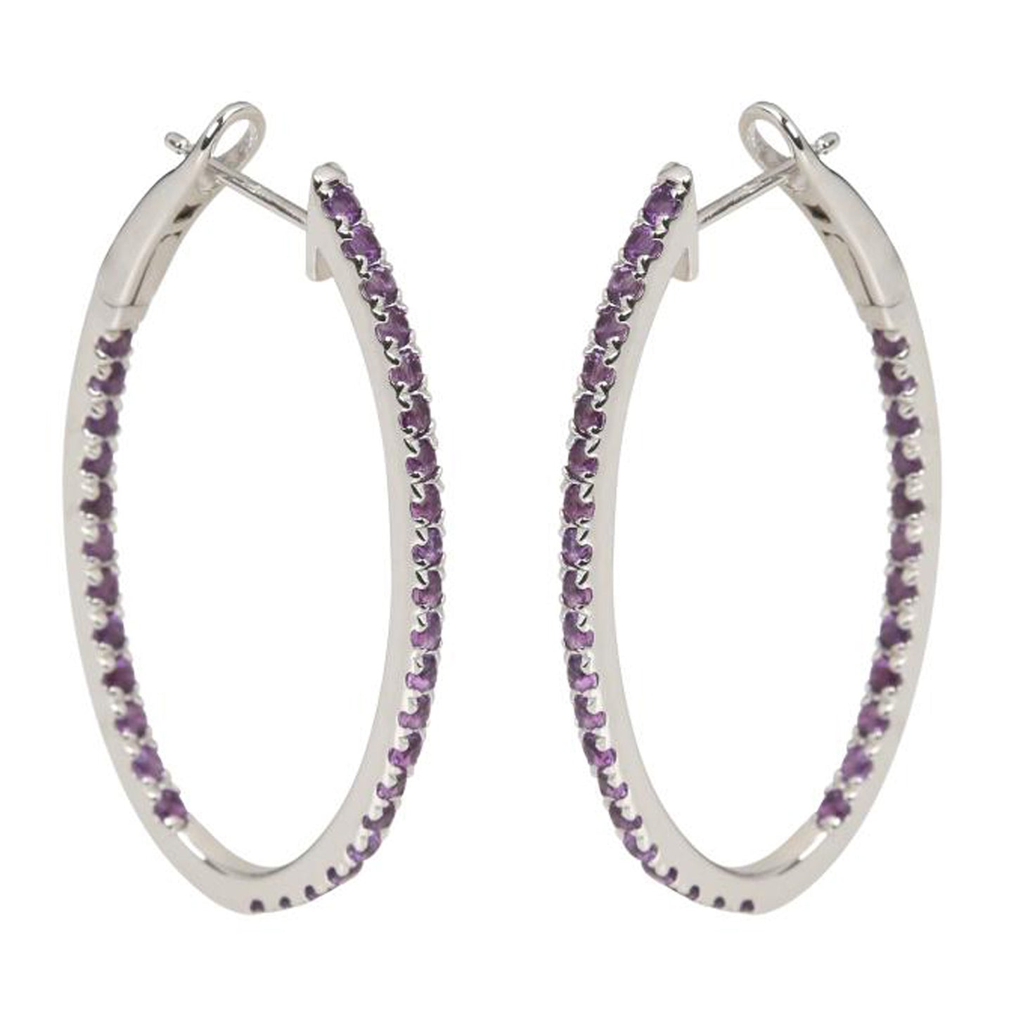 925 Sterling Silver African Amethyst Hoop Earring - Pinctore