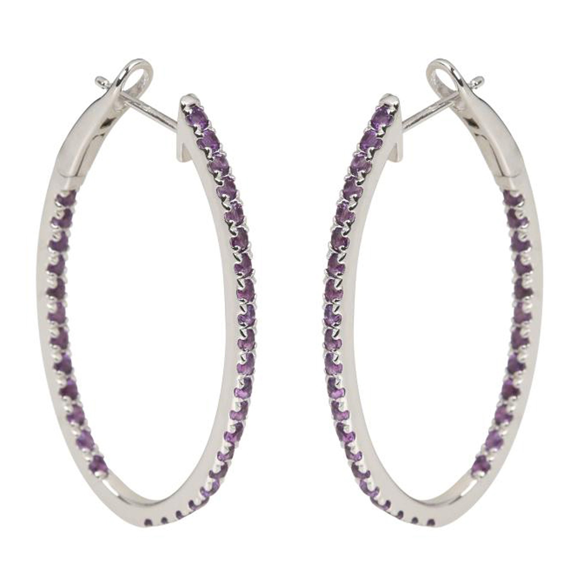 925 Sterling Silver African Amethyst Hoop Earring - Pinctore