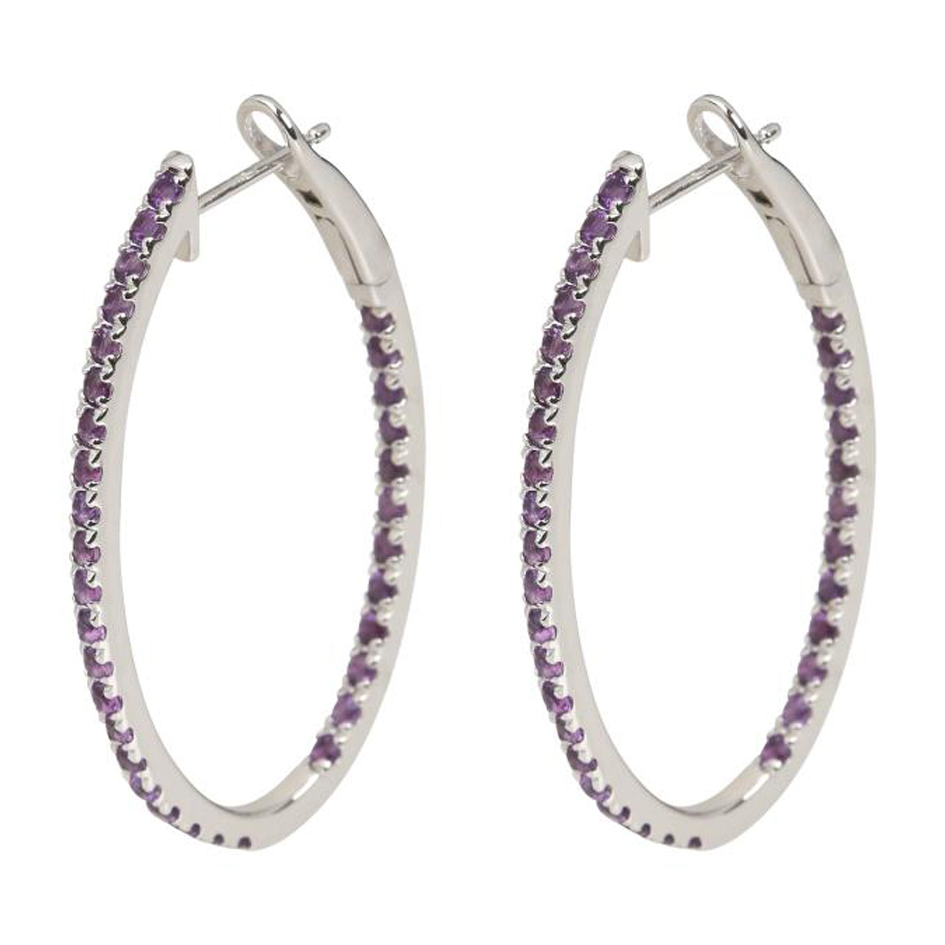 925 Sterling Silver African Amethyst Hoop Earring - Pinctore