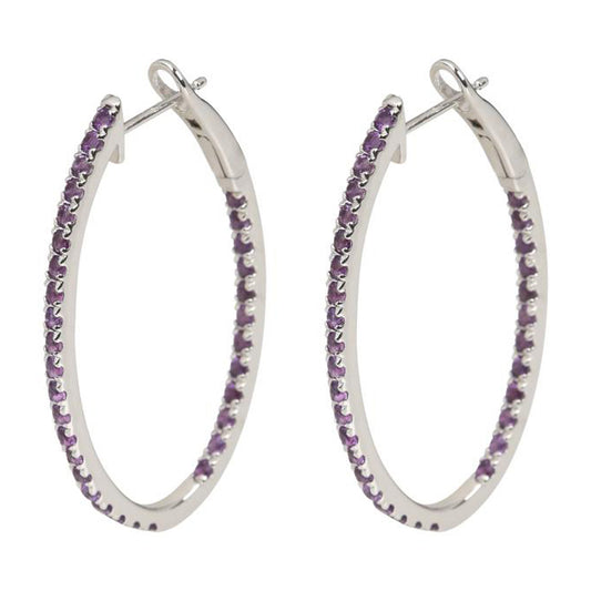 925 Sterling Silver African Amethyst Hoop Earring - Pinctore