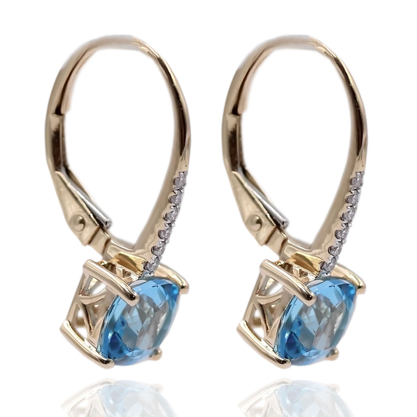 14Kt Yellow Gold Swiss Blue Topaz With With Diamond Dangling Earring - Pinctore