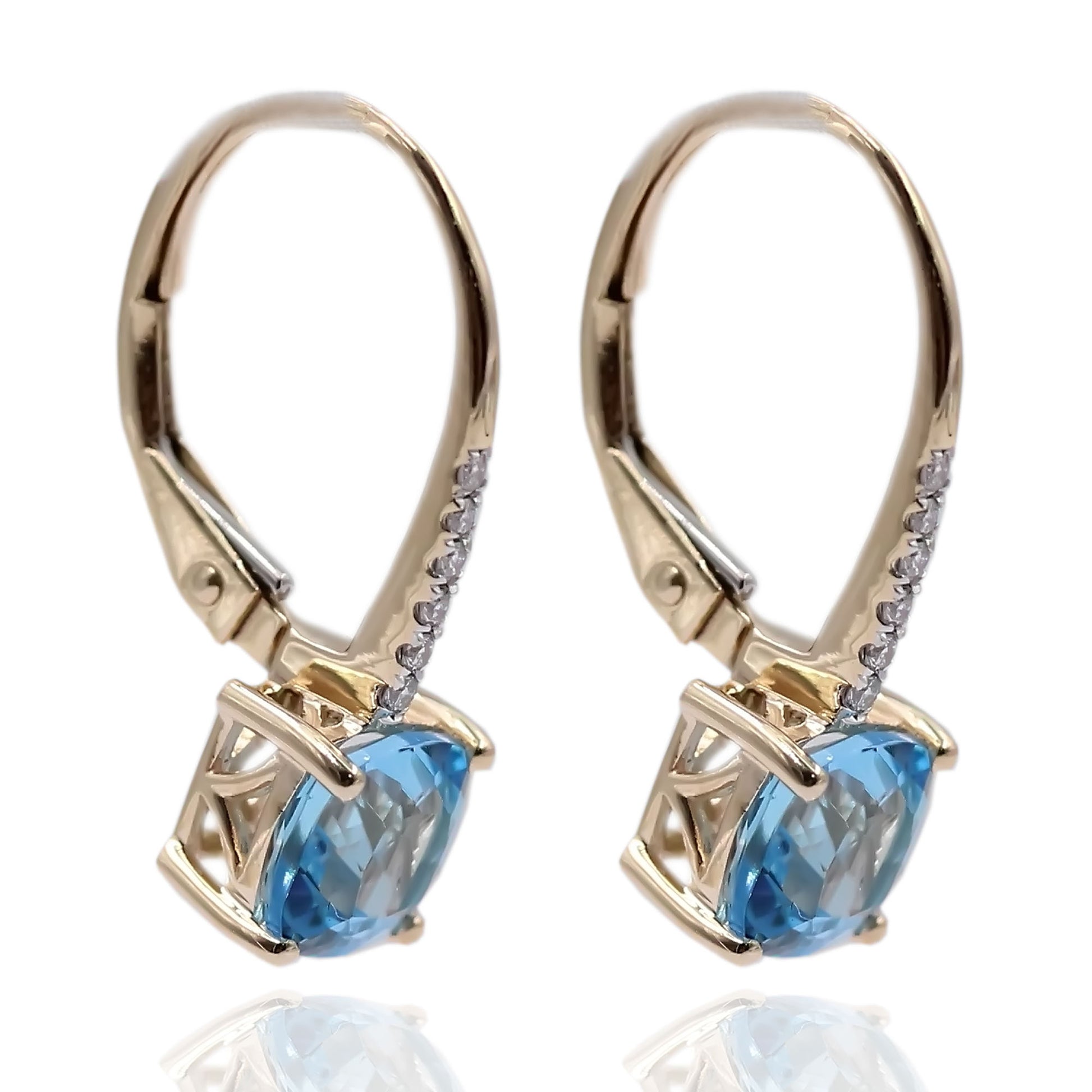 14Kt Yellow Gold Swiss Blue Topaz With With Diamond Dangling Earring - Pinctore