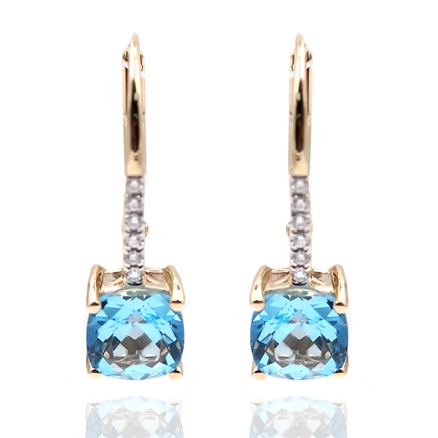 14Kt Yellow Gold Swiss Blue Topaz With With Diamond Dangling Earring - Pinctore