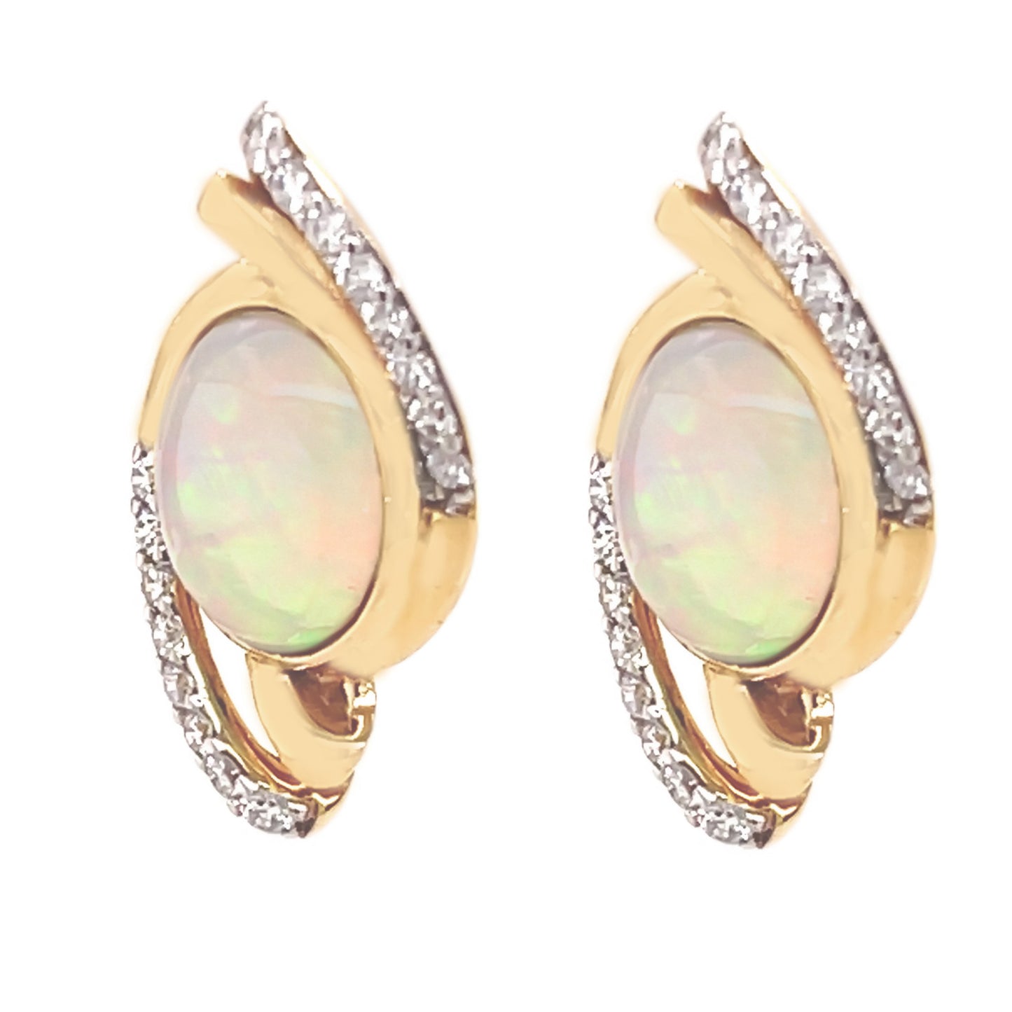 14Kt Yellow Gold Ethiopian Opal With Diamond Stud Earring - Pinctore
